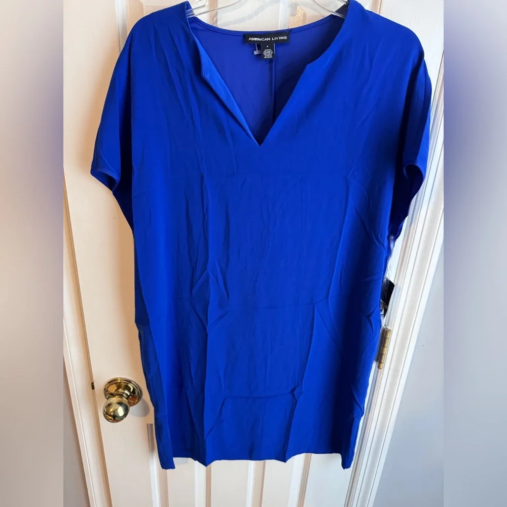 American Living Relaxed T Shirt Dress in Slinky Polyester Royal Blue NWT